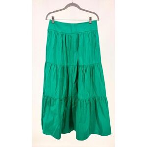 Theory 100% Silk Emerald Green Tiered Maxi Skirt Size 6